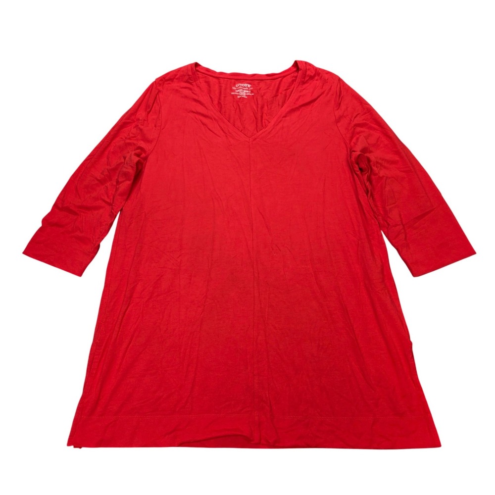 Chicos The Ultimate Tee Women's Size 2 (L) Orange V-Neck Pima Cotton Modal Blend
